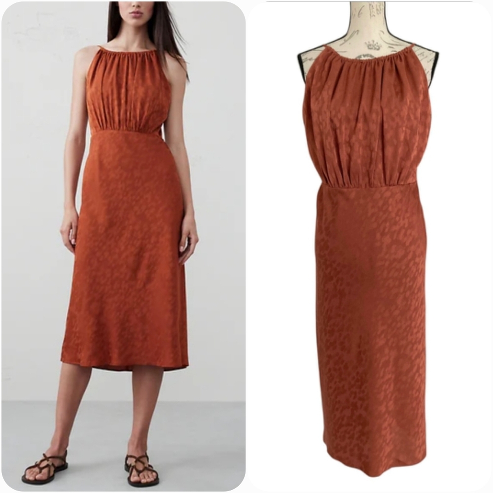 Banana Republic Satin Midi Halter Dress 12 Brown Cocktail Resort Quiet Luxury